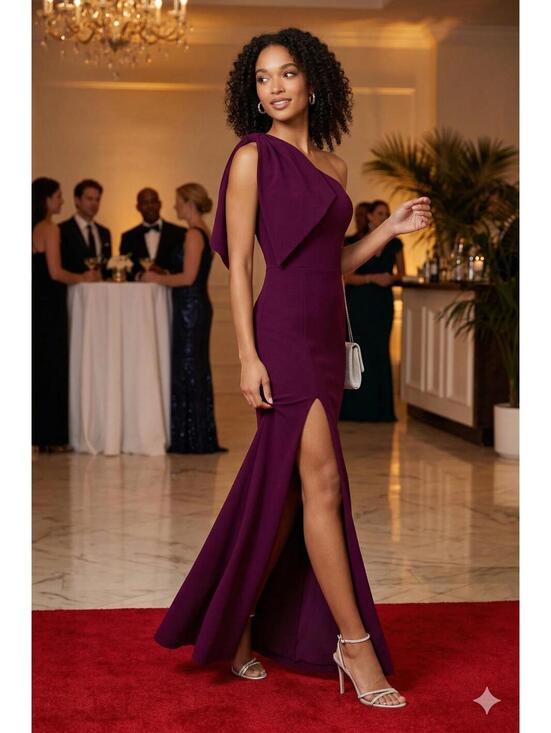 Dress the Population Dresses & Skirts - Dress The Population - Georgina One-Shoulder Gown Dark Magenta  – Large
